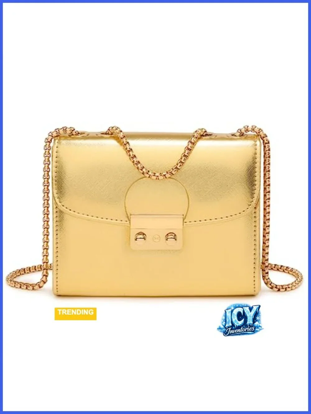 Faux Leather Evening Clutch Purse with Double Chain Strap